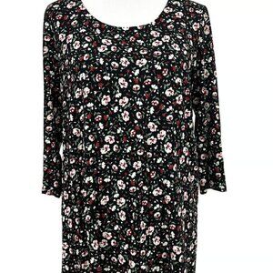 Top Womens M Black Pink Floral Wearever Tunic Jersey Knit Stretch